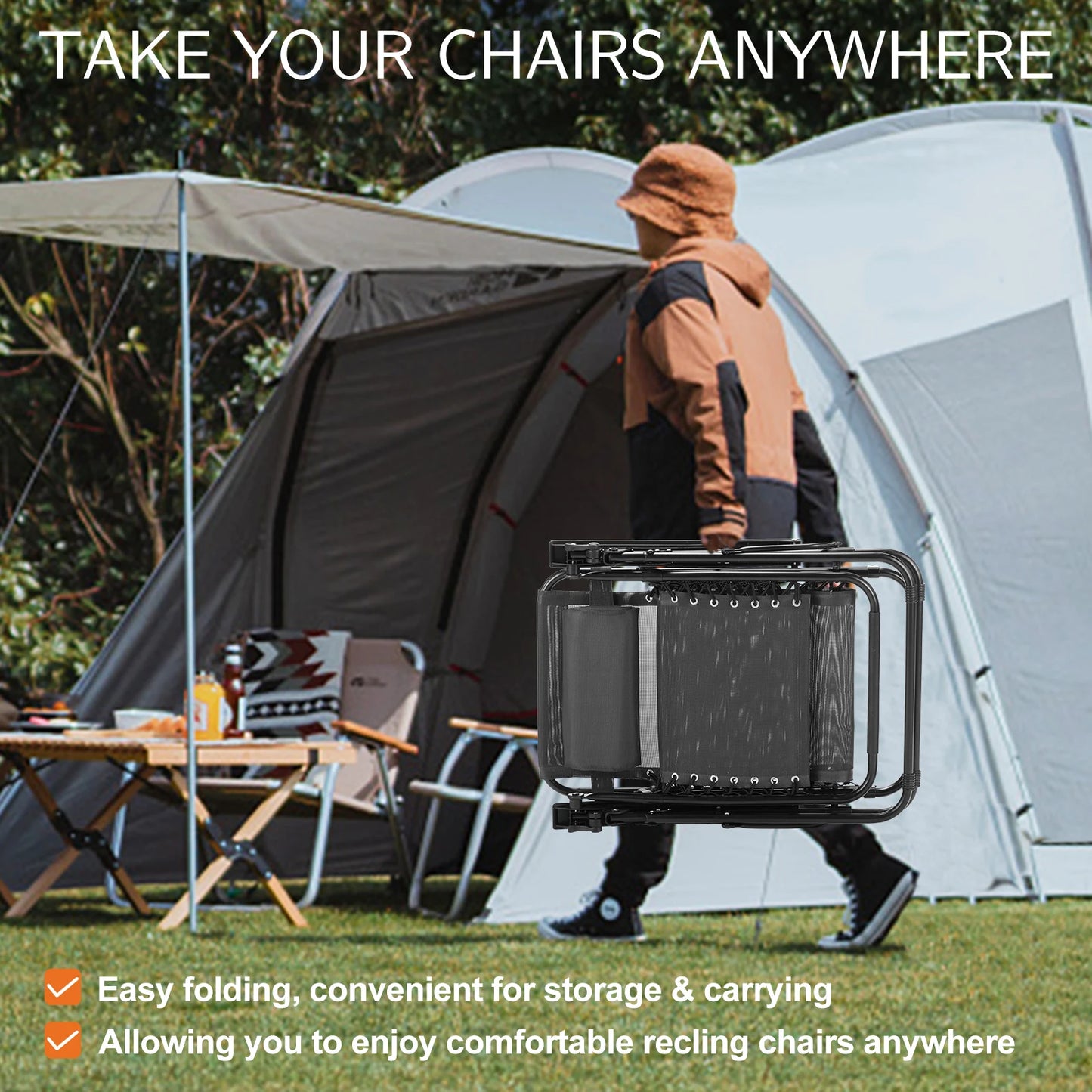 JHK Zero Gravity Portable Recliner With Cup Holder