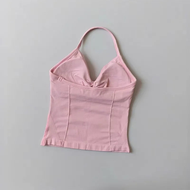 Seamless Nylon Elastane Yoga Set Halter Neck Sports Bra And Shorts