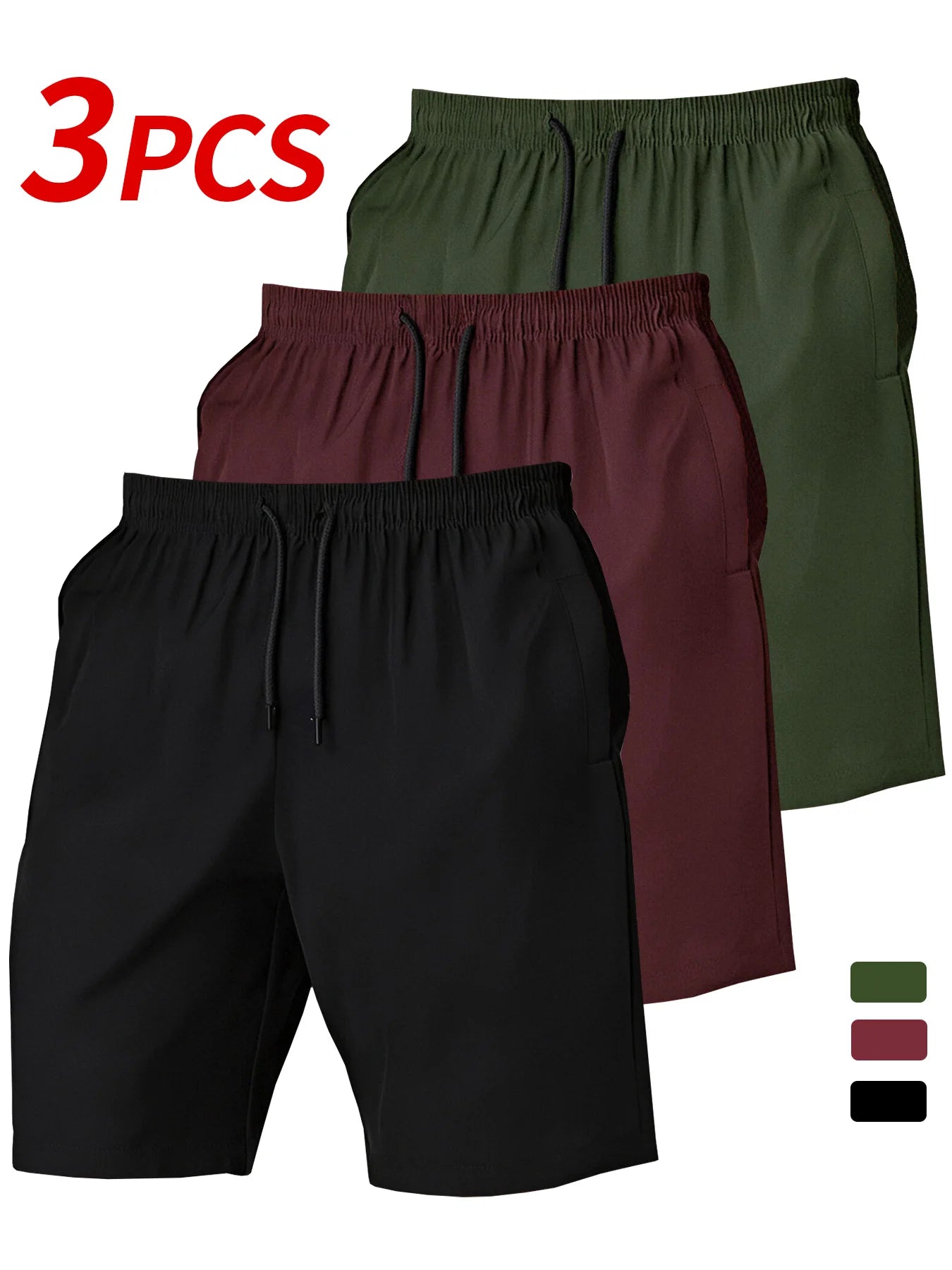 Men's Three Piece Quick Dry Shorts Set Lightweight Polyester For Outdoor Travel