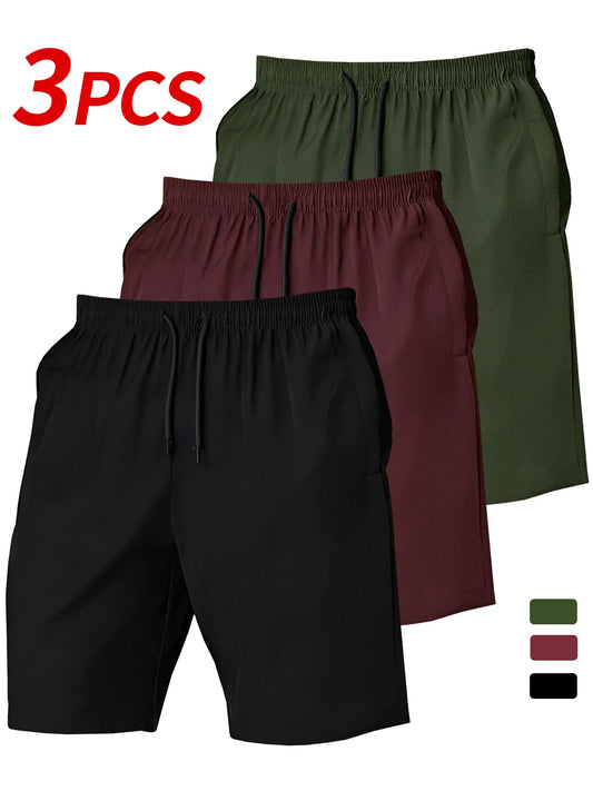 Men's Three Piece Quick Dry Shorts Set Lightweight Polyester For Outdoor Travel
