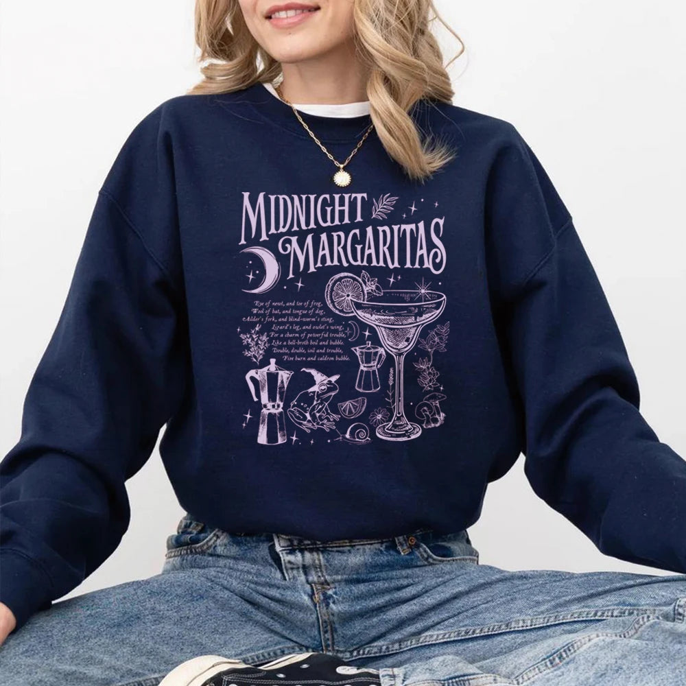 Biliannei Vintage Midnight Margaritas Halloween Witchy Pullover Sweatshirt