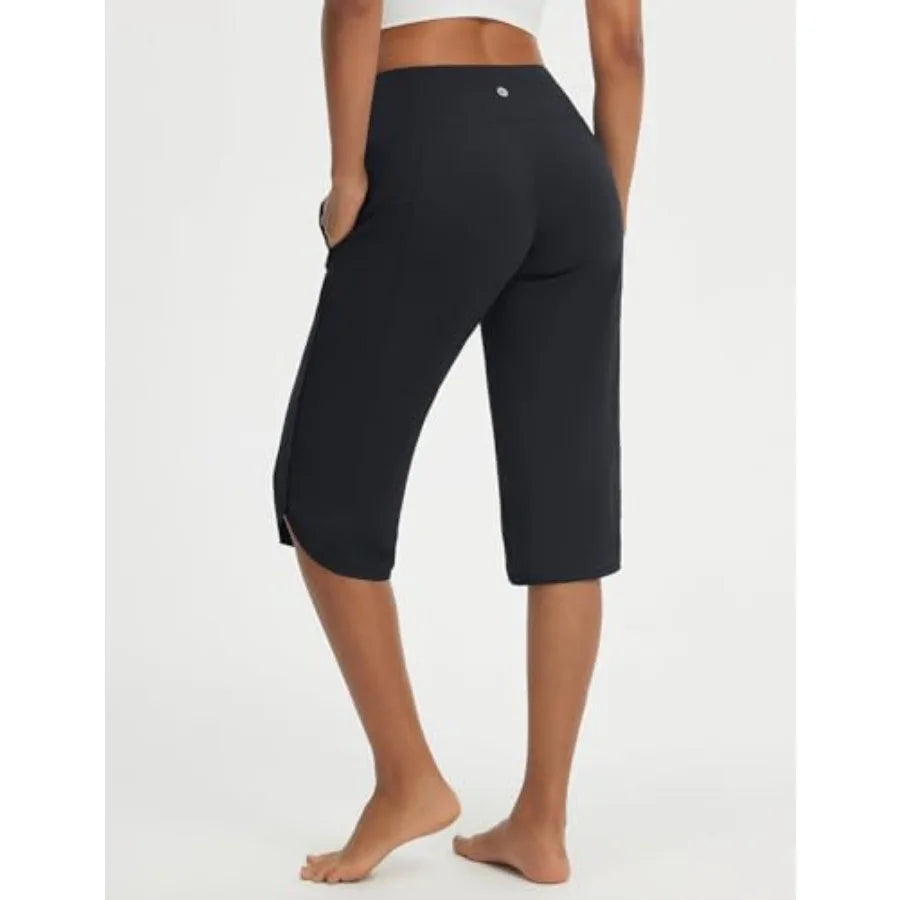 Womens Capri Pants with Pockets Straight Leg Yoga Capris Leggings 17" Mid-Calf Capris Workout Summer