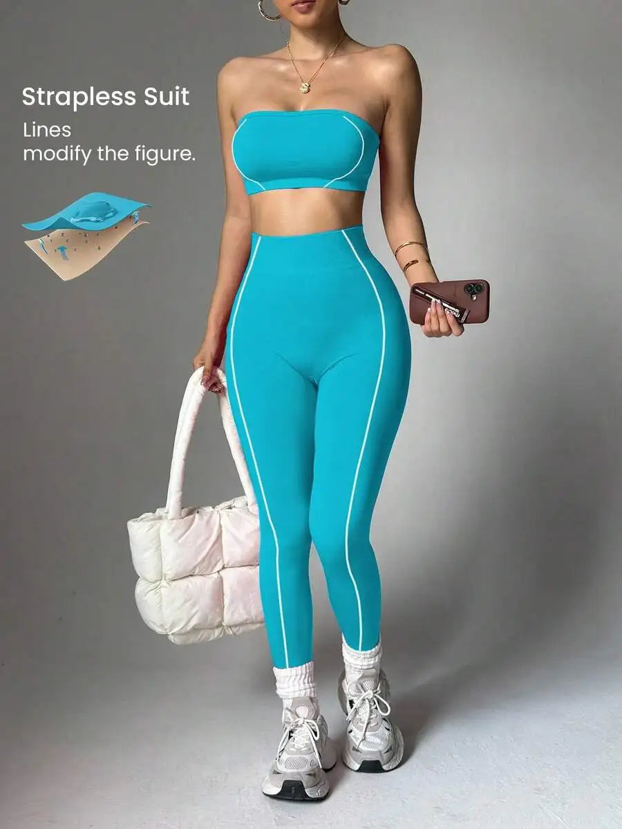 Women Seamless Striped Sports Bra And Leggings Quick Dry Activewear