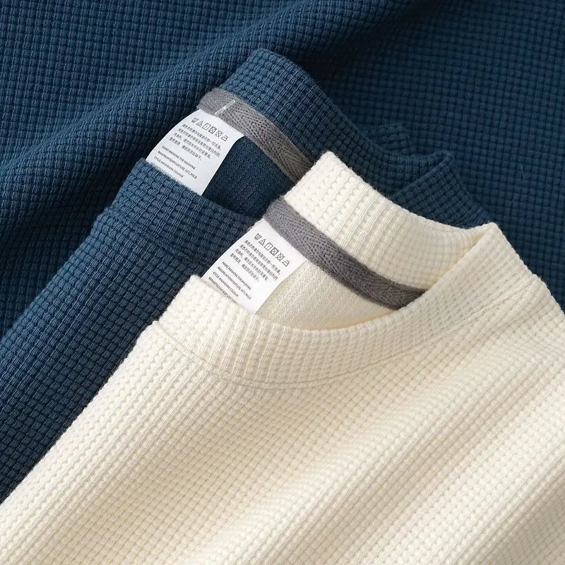 Men's Summer Waffle Knit Tee Round Neck Short Sleeve Top