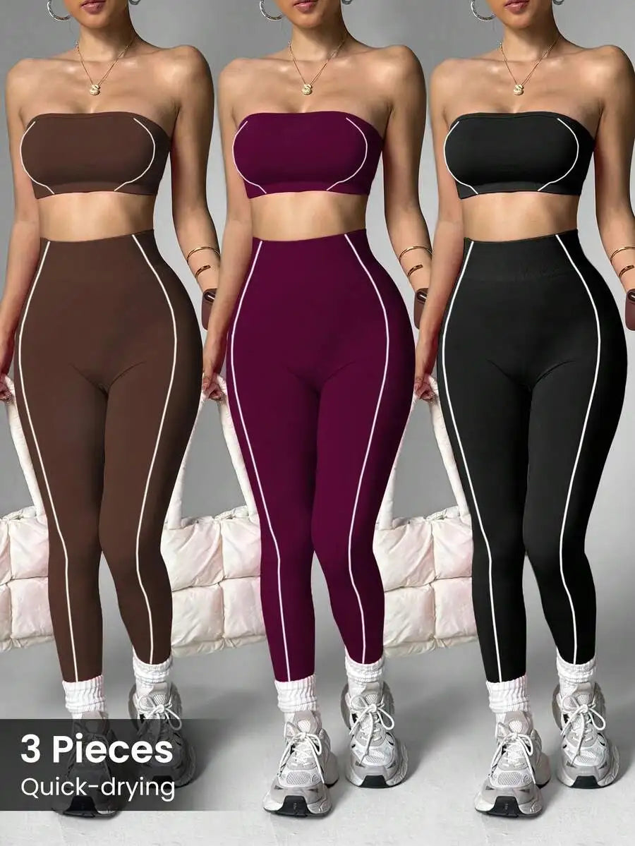 Women Seamless Striped Sports Bra And Leggings Quick Dry Activewear