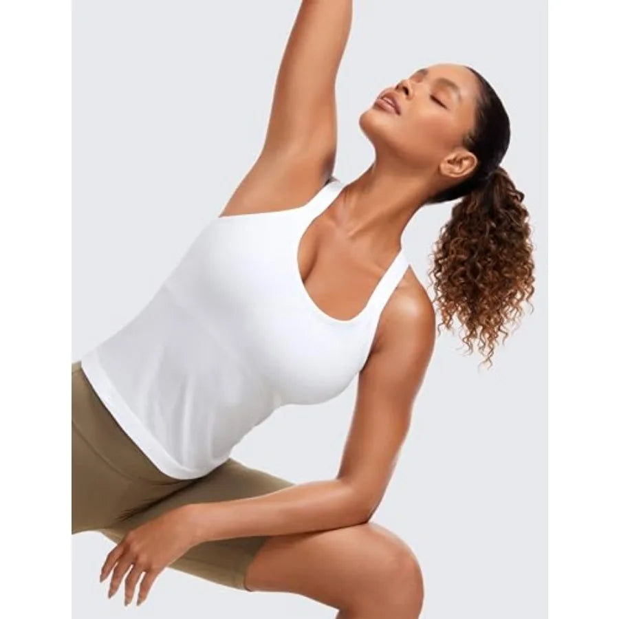 CRZ YOGA Seamless Padded Racerback Tank Top Built In Bra