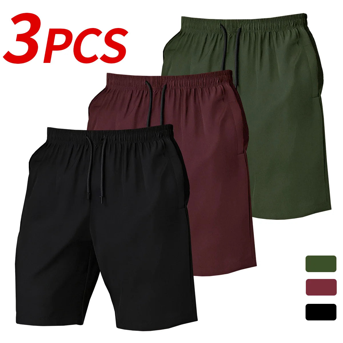 Men's Three Piece Quick Dry Shorts Set Lightweight Polyester For Outdoor Travel