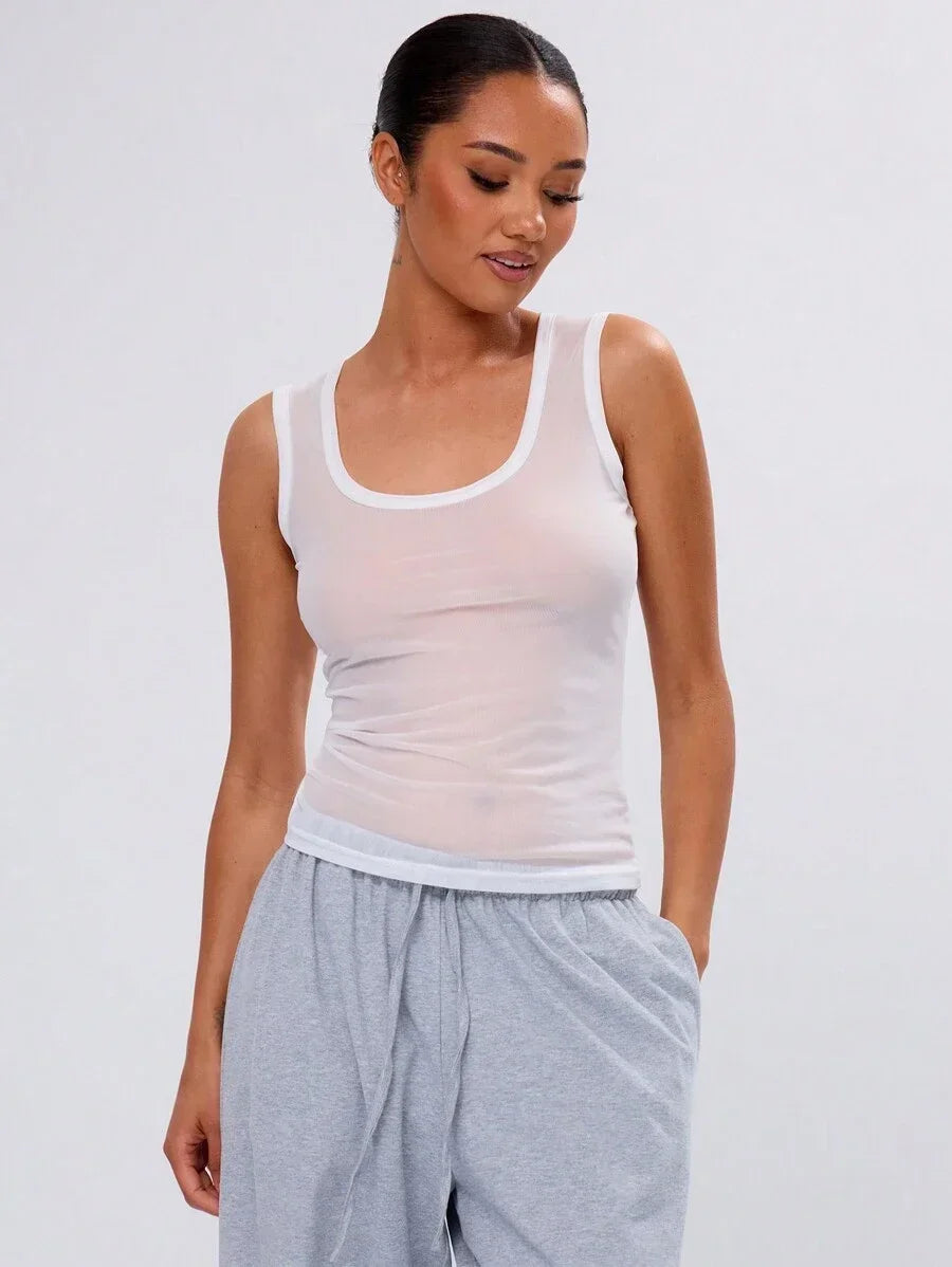 Sheer Mesh Tank Top For Beach Vacation Summer Party