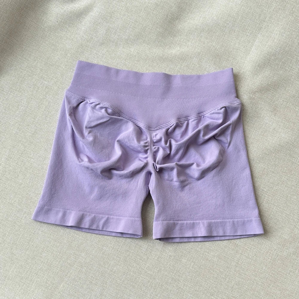 Seamless Yoga Shorts For Women Low Waist Triple Panel Waistband