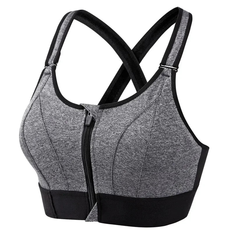 Womens Front Zip Sports Bra for Yoga Gym and Fitness