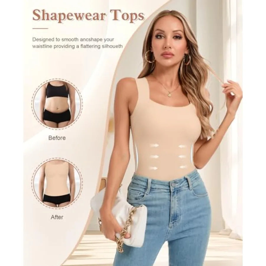 Womens Bamboo Fiber U-Neck Shapewear Camisole With Built-In Bra