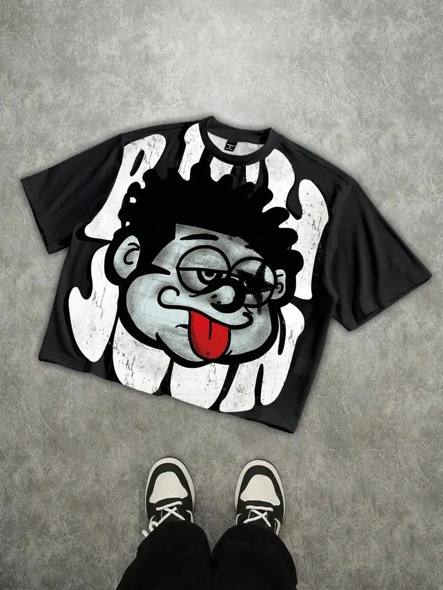 Graphic Print Distressed Oversized Streetwear Tee For Men