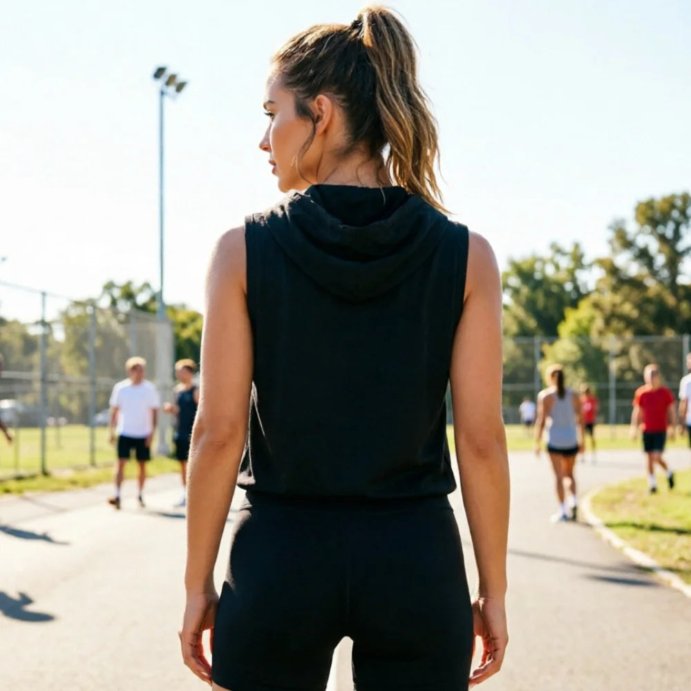 Women's Sleeveless Hooded Tank Top And Yoga Shorts Sports Set