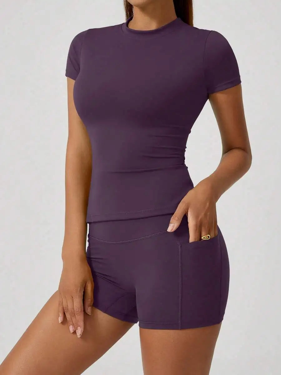 Women's High Waist Tummy Control Butt Lifting Yoga Shorts Set
