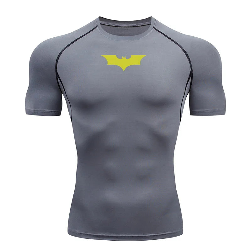 Bat Printed Mens Tight Compression Tee For Gym Workout