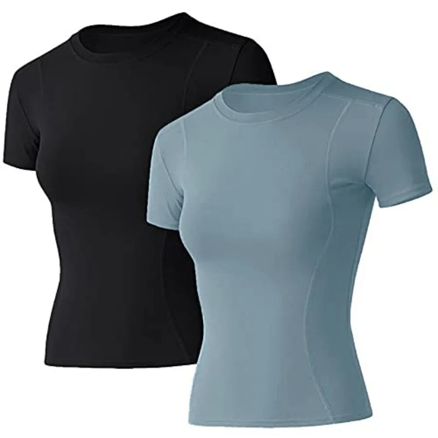Loovoo Women Athletic Compression Tee Pack Dry Fit Yoga Gym