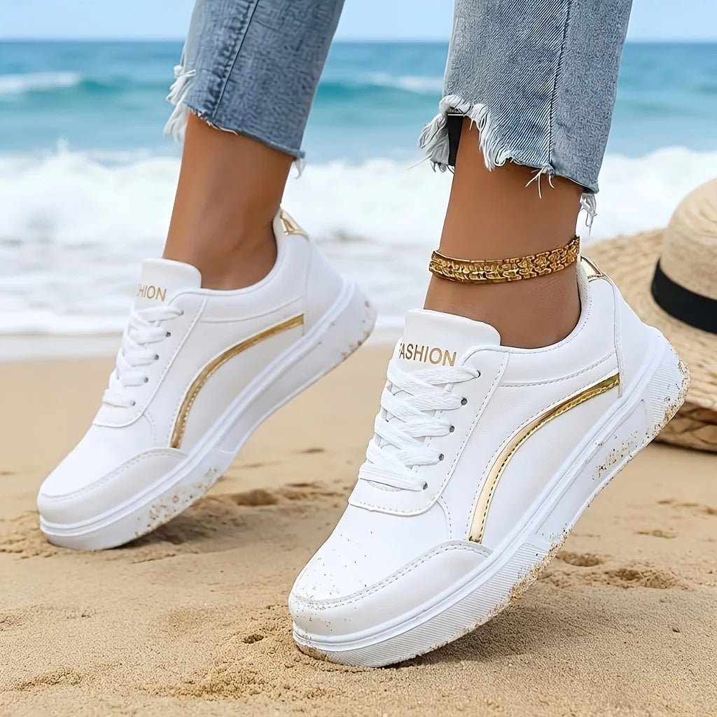 Women Platform Walking Sneakers Soft Leather Lightweight Trainers