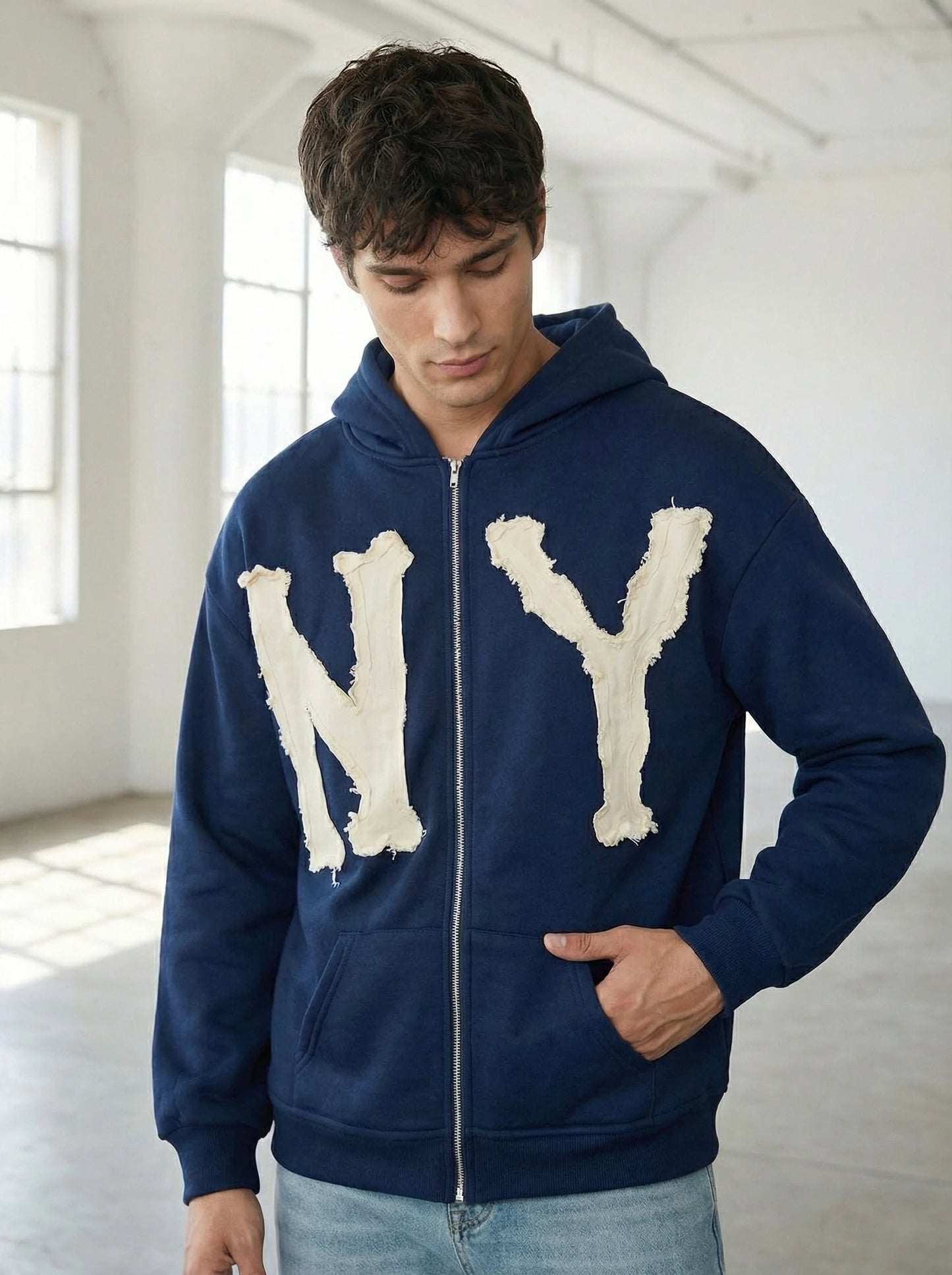Street Style Zipper Hoodie Casual Loose Fit Cardigan Sweatshirt