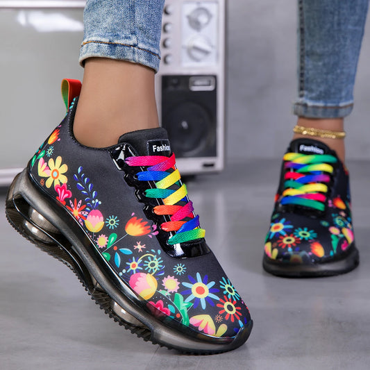 Womens Floral Print Air Cushion Breathable Running Sneakers for Sports and Outdoors