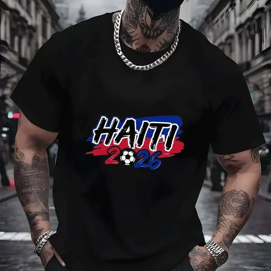 Men Haiti Soccer Fan Tee Crewneck Knit Top Inspired By Haitian Flag