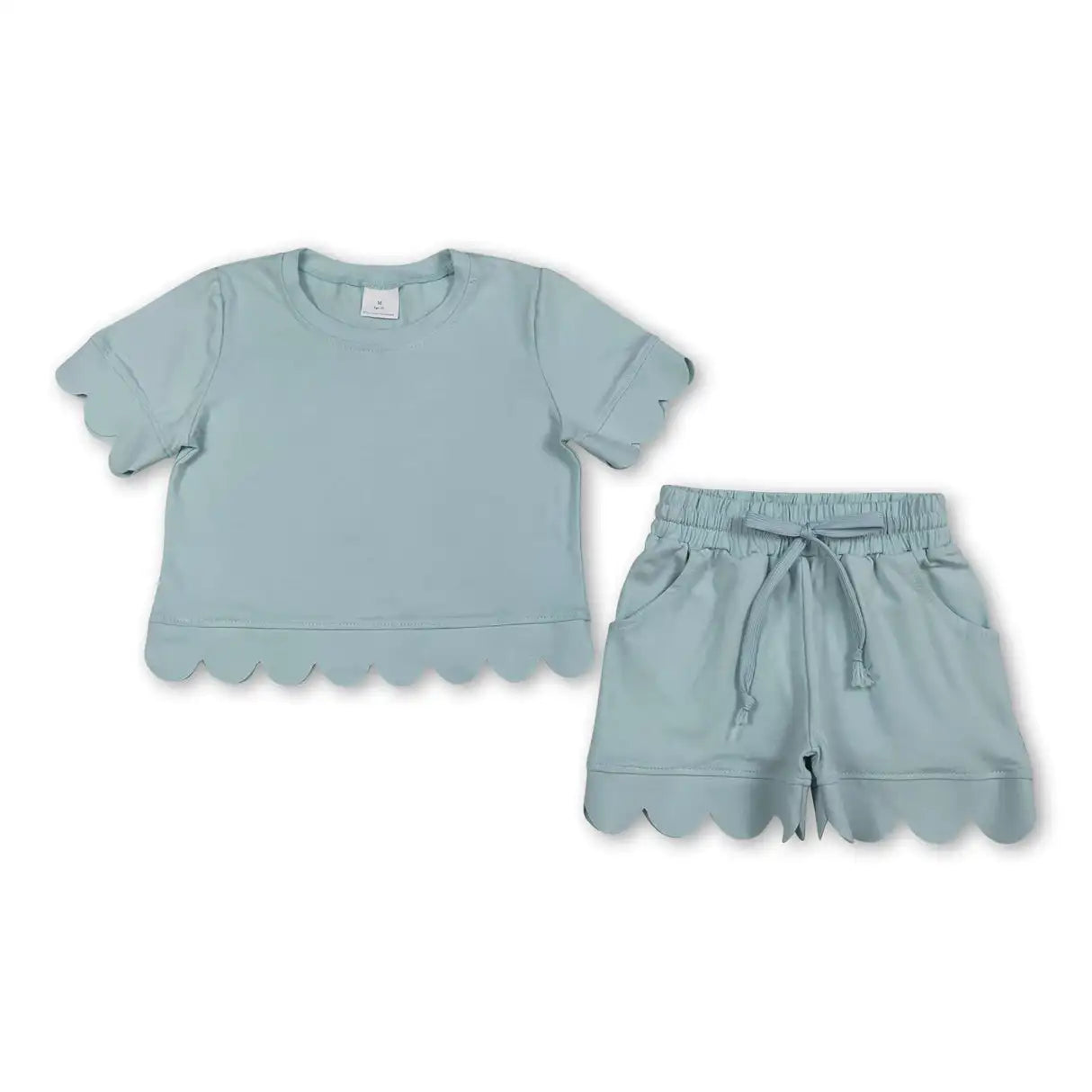 Girls Cotton Polyester Set With Short Sleeve Top And Pockets