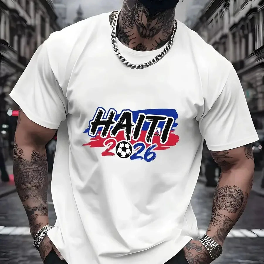 Men Haiti Soccer Fan Tee Crewneck Knit Top Inspired By Haitian Flag