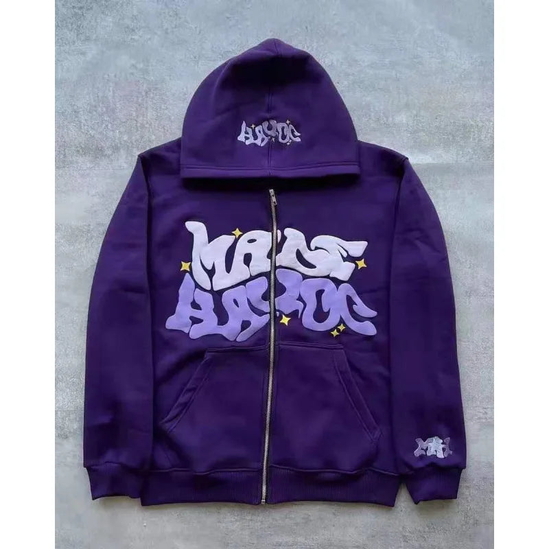 Harajuku Gothic Letter Print Hoodie Zip Up Jacket For Men And Women