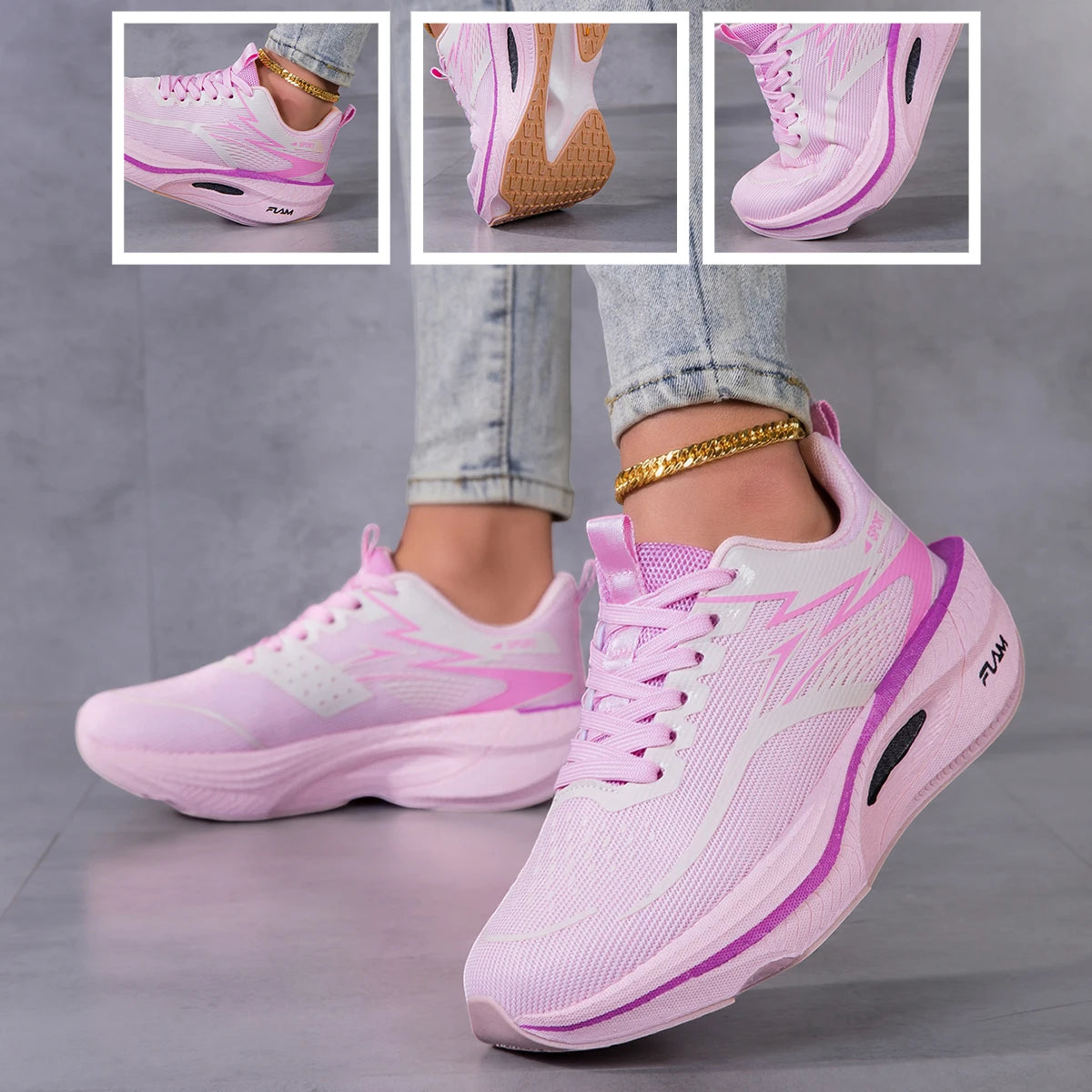 Women's Breathable Mesh Platform Running Sneakers With Cushioned Grip Sole