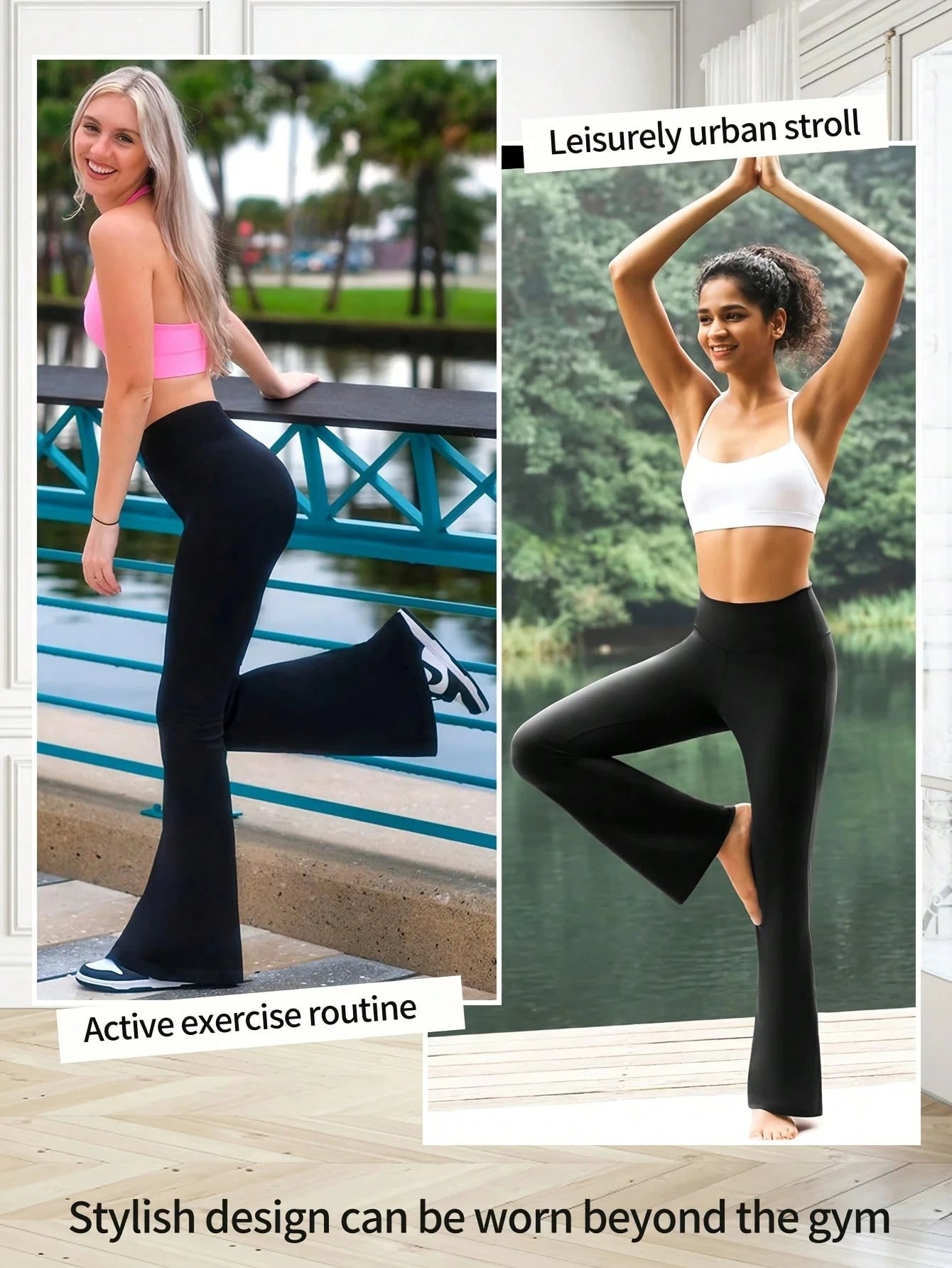 Contrast Thin Waist High Waist Flared Leggings Women Black Bootcut Yoga Pants Butt Lifting Workout Trousers For Daily Wear