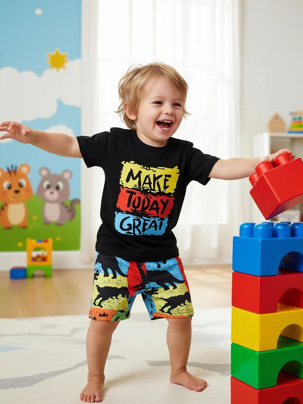 Summer Toddler Boys Letter Print T Shirt And Shorts Set