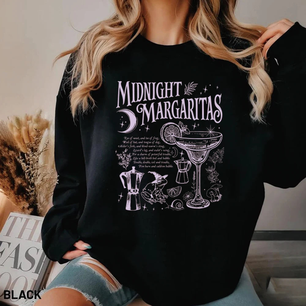Biliannei Vintage Midnight Margaritas Halloween Witchy Pullover Sweatshirt