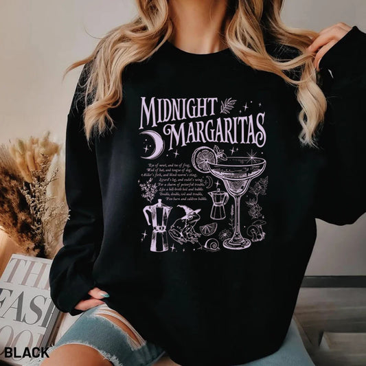 Biliannei Vintage Midnight Margaritas Halloween Witchy Pullover Sweatshirt
