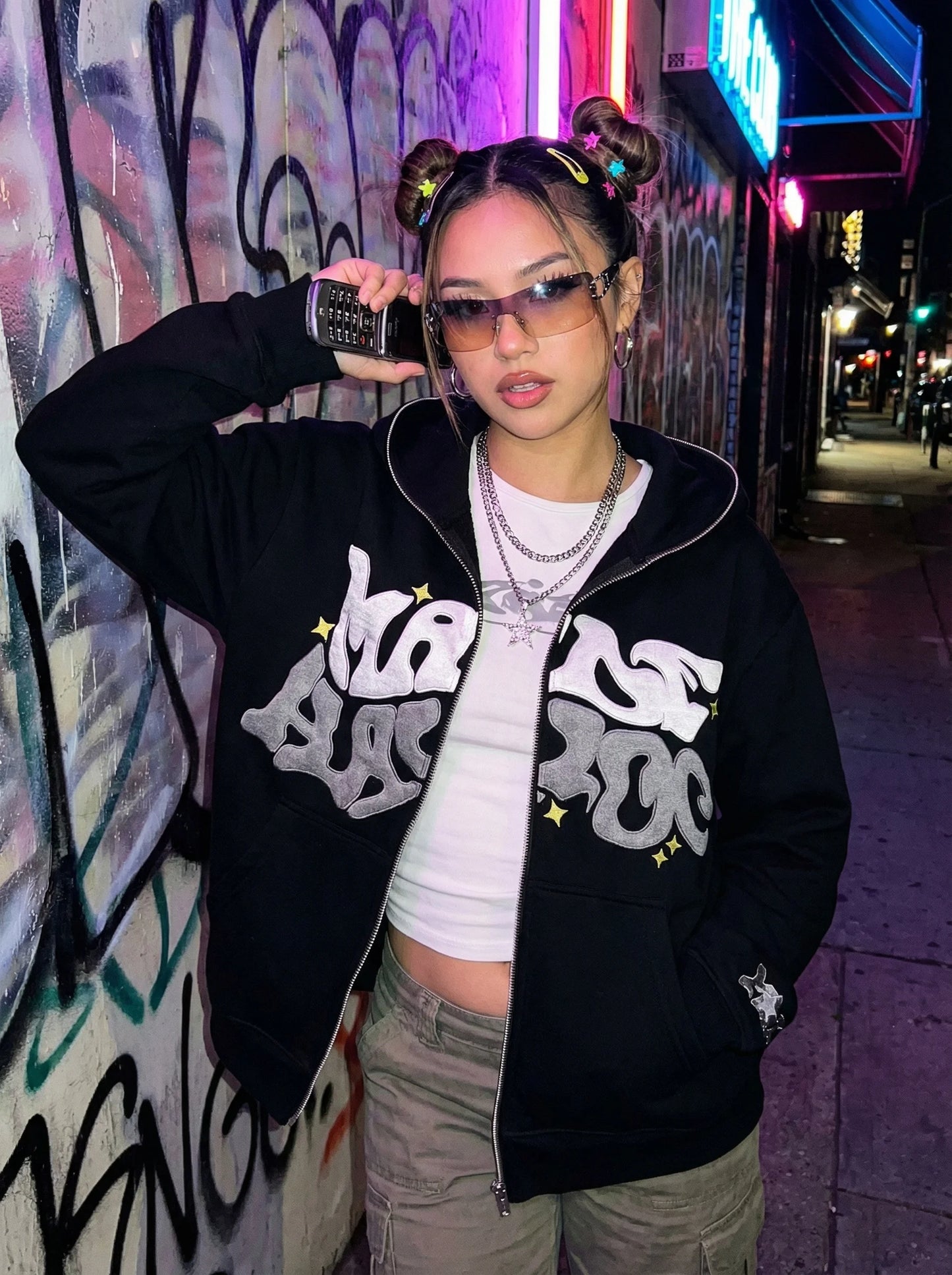 Harajuku Gothic Letter Print Hoodie Zip Up Jacket For Men And Women