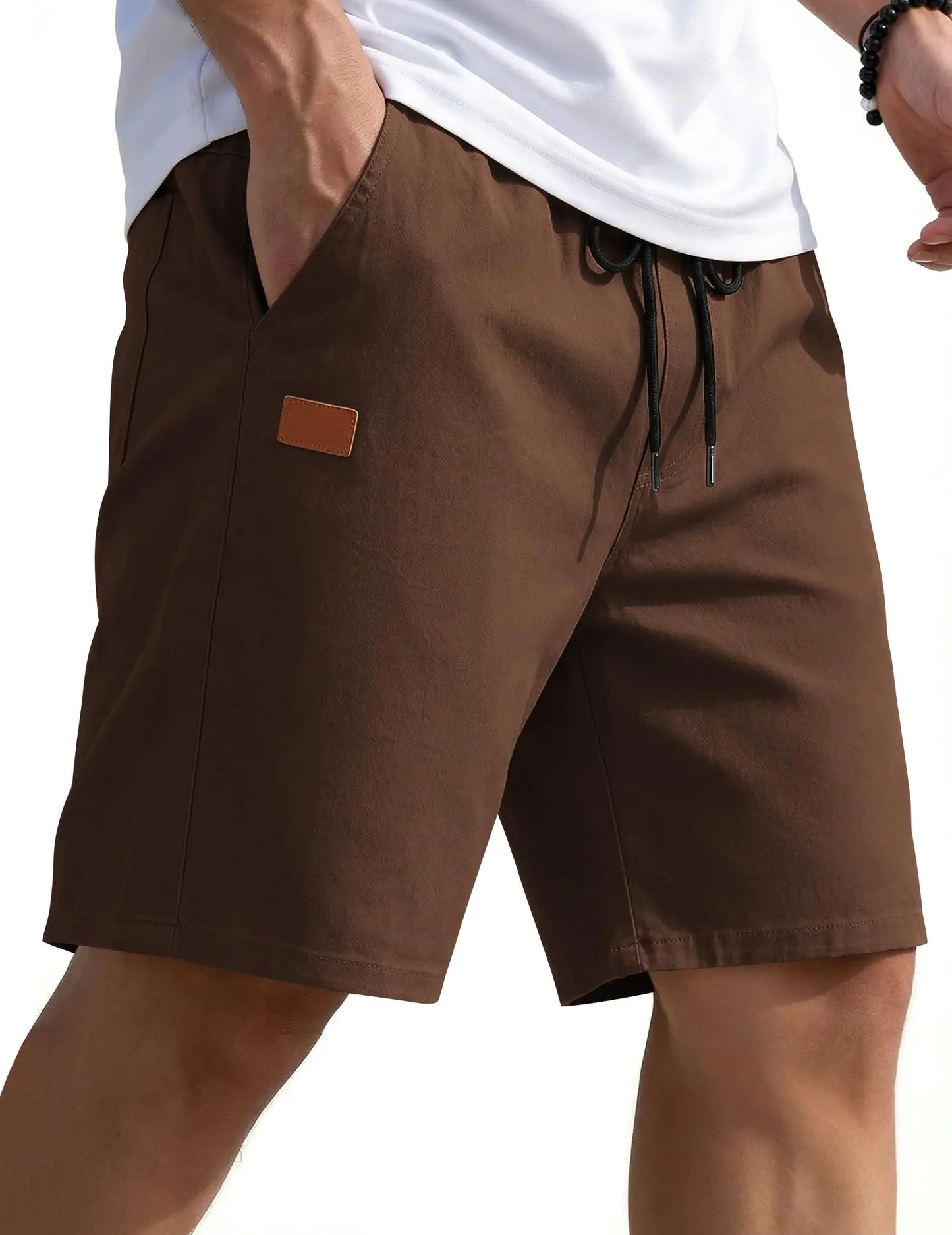 Mens Casual Shorts 9" Chino Cotton Shorts Summer Beach Drawstring Shorts with Pockets