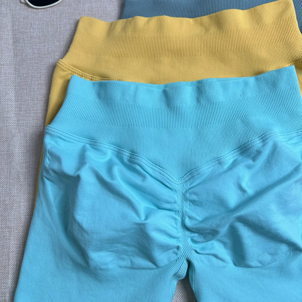 Seamless Yoga Shorts For Women Low Waist Triple Panel Waistband