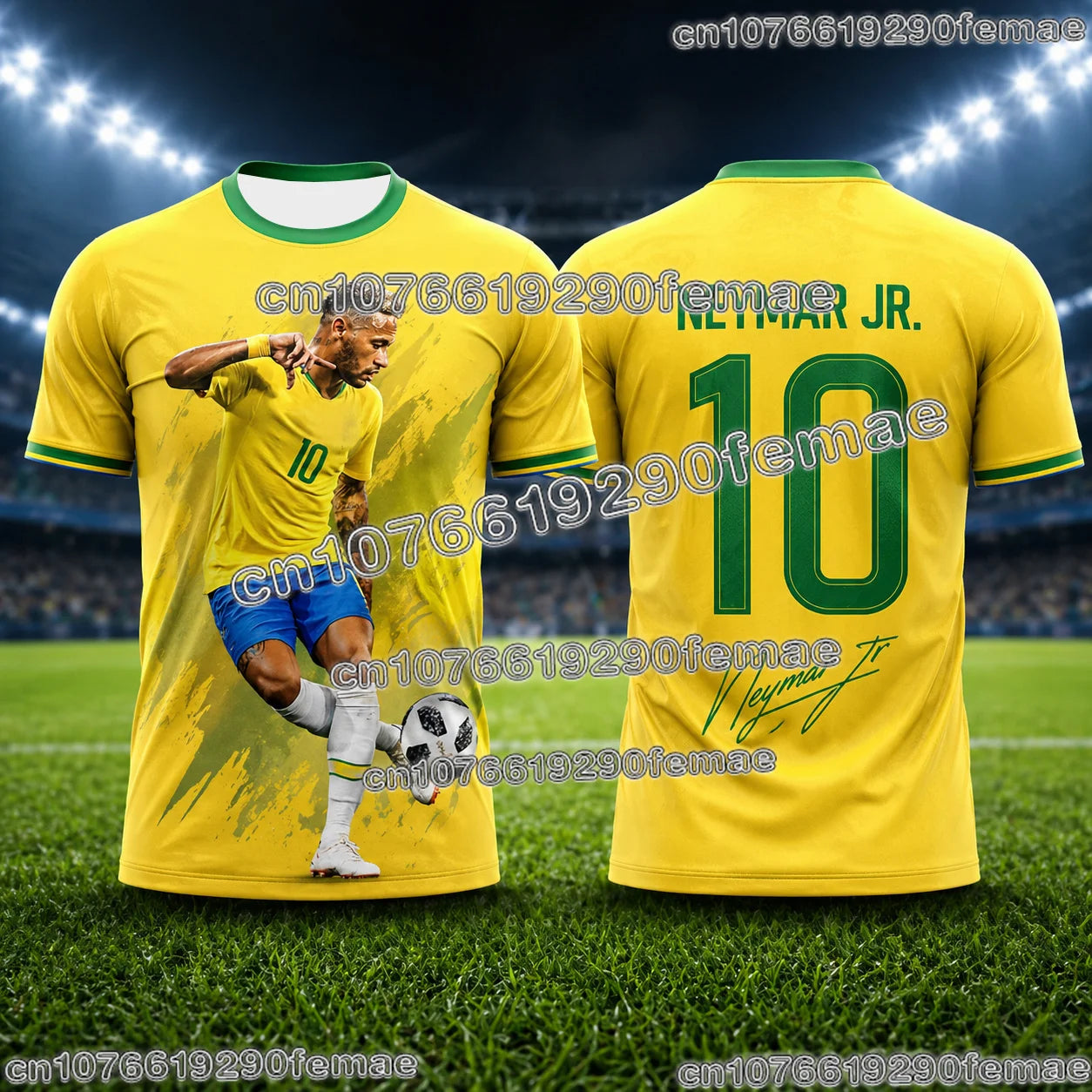 Neymar Soccer Jersey 3D Print Breathable Sports Tee For Fans