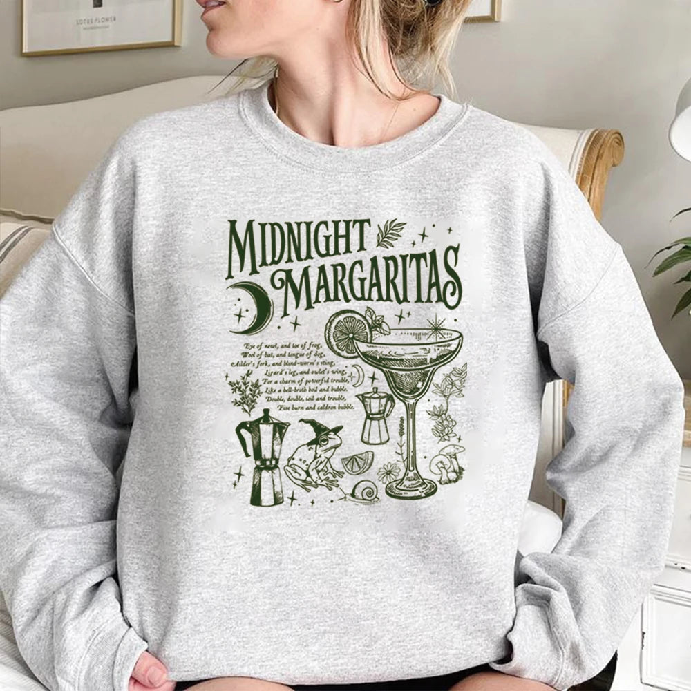 Biliannei Vintage Midnight Margaritas Halloween Witchy Pullover Sweatshirt