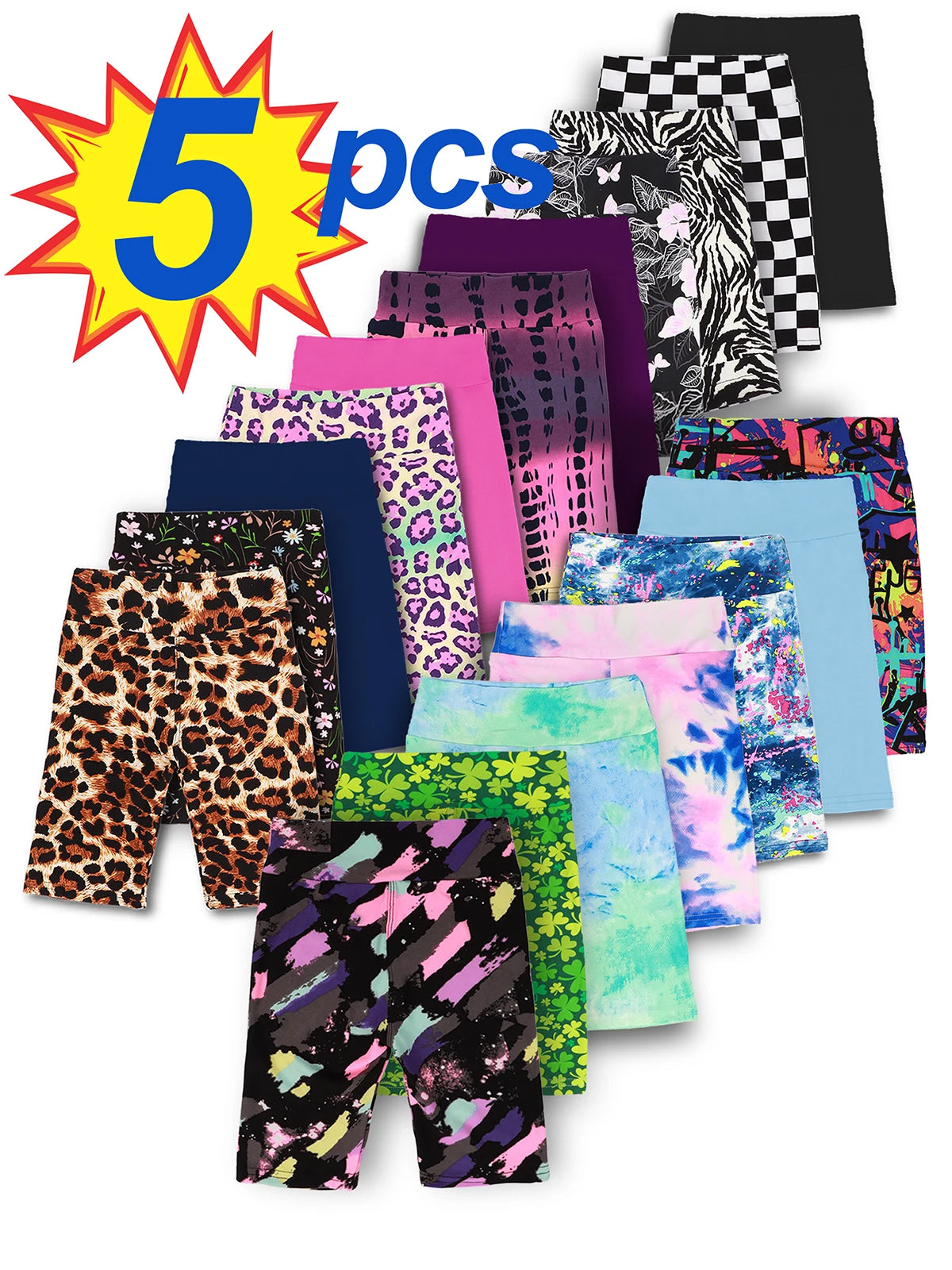 Girls Yoga Shorts 5 Pieces Set High Waist Bermuda Leggings For Dance