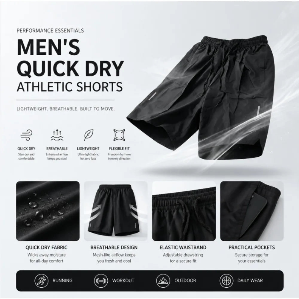 Polyester Quick Dry Mens Athletic Shorts With Zipper Pockets