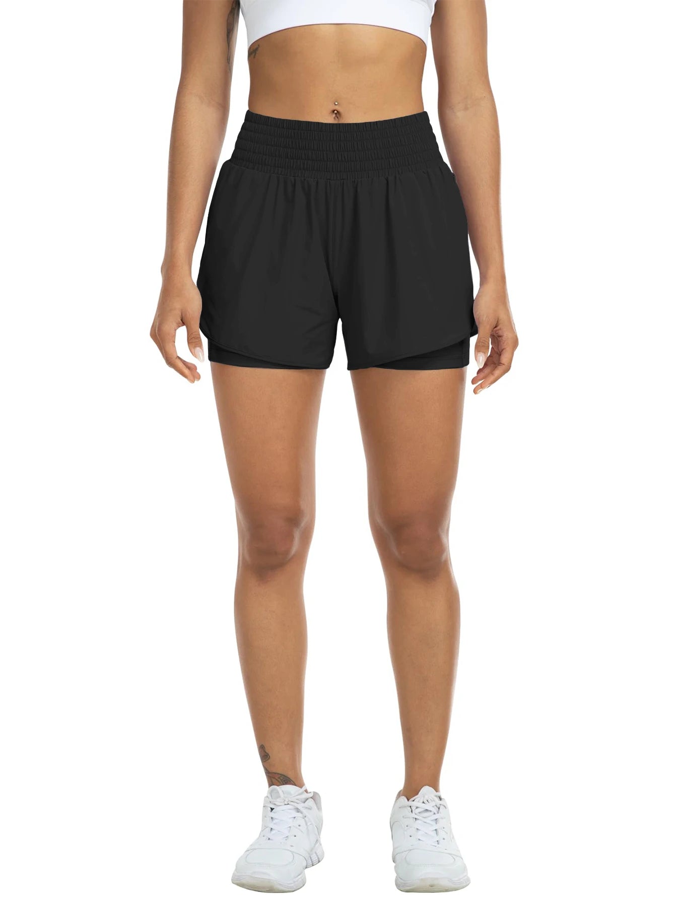 Women's High-Waisted Athletic Shorts With Pockets For Running And Yoga