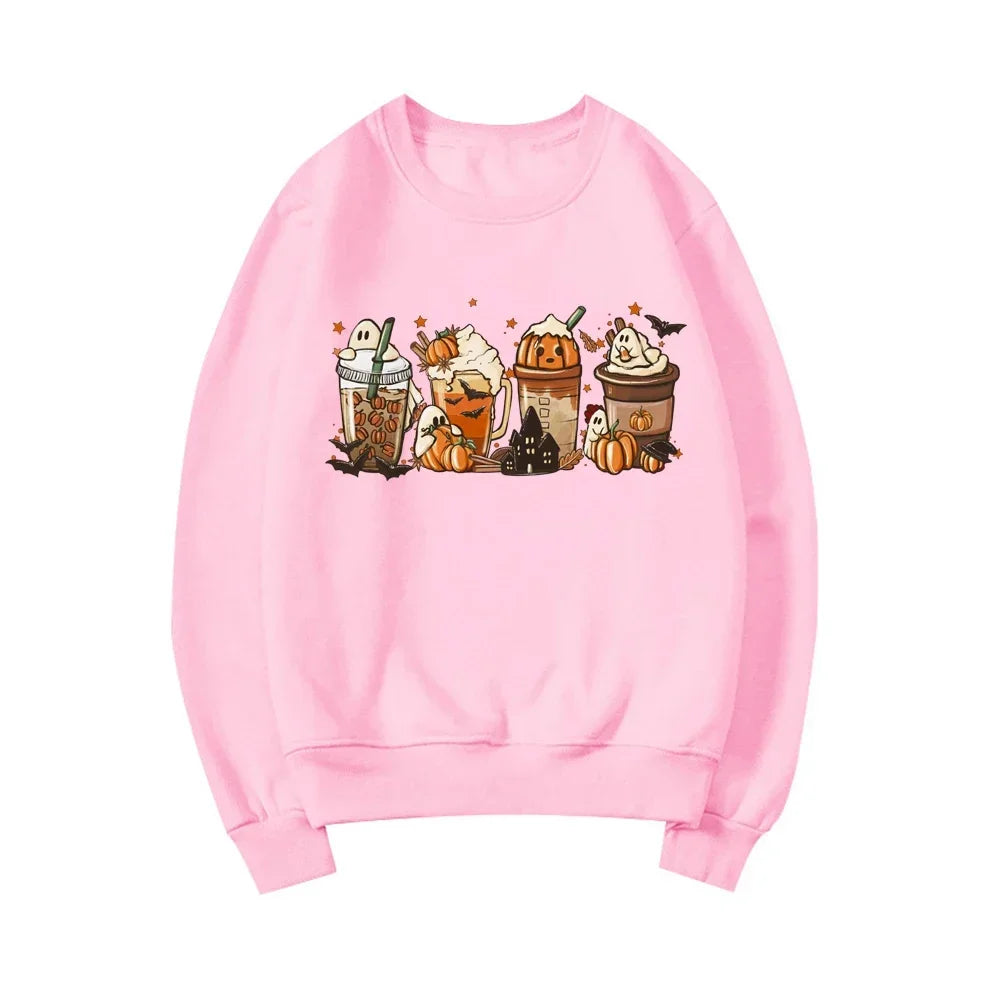 EOENKKY Fall Coffee Sweatshirt Cute Thanksgiving Halloween Pullover