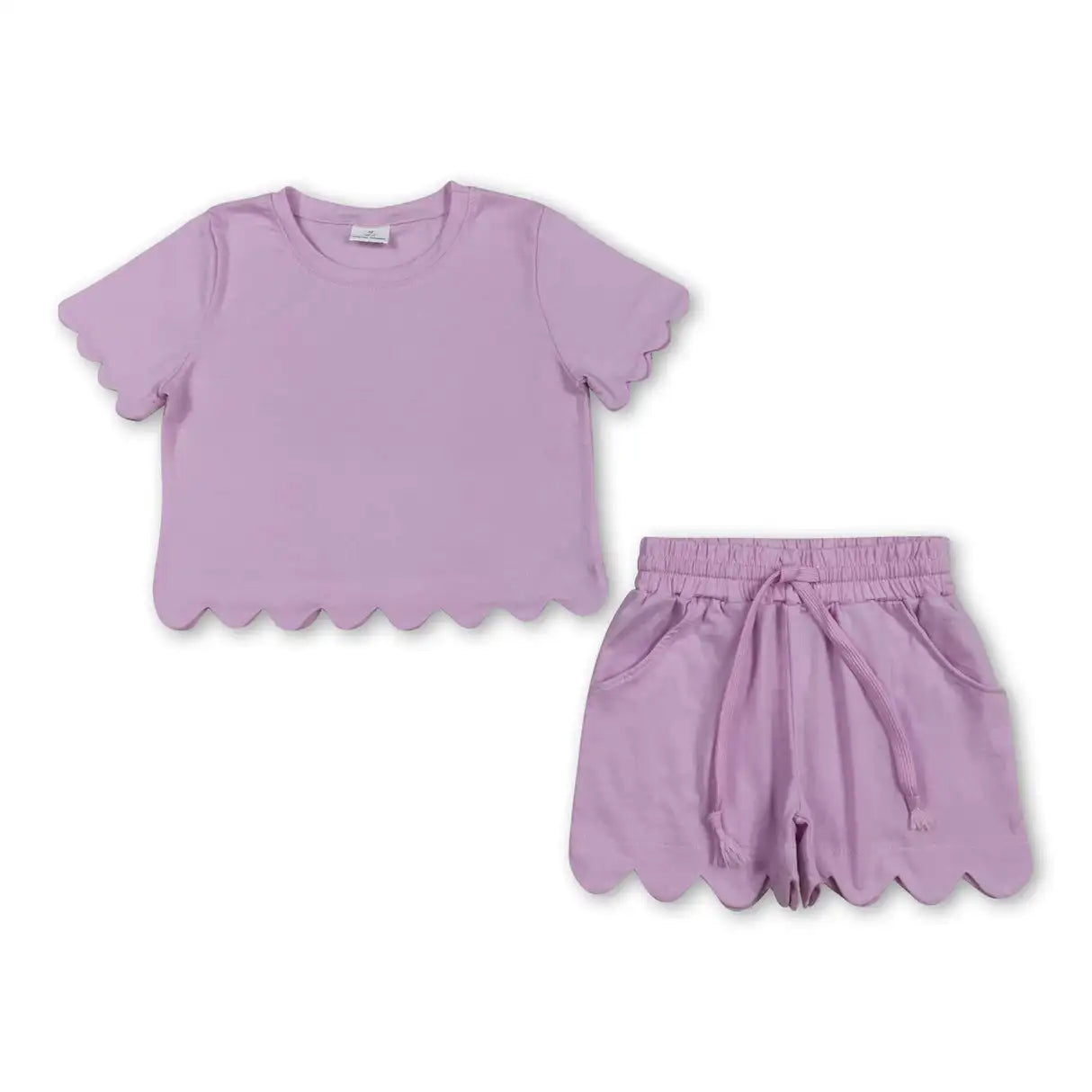 Girls Cotton Polyester Set With Short Sleeve Top And Pockets