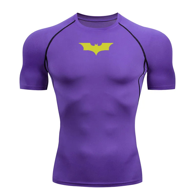 Bat Printed Mens Tight Compression Tee For Gym Workout