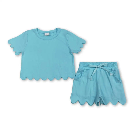 Girls Cotton Polyester Set With Short Sleeve Top And Pockets