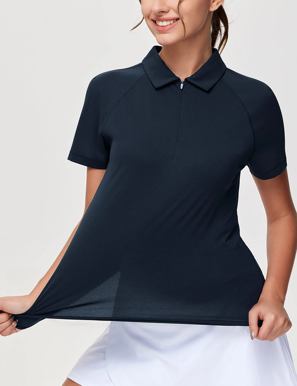The Gym People Women Quick Dry Zip Collar Polo Shirt