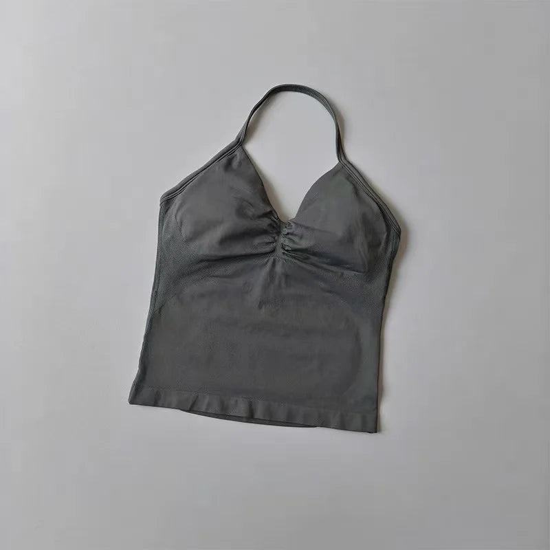 Seamless Nylon Elastane Yoga Set Halter Neck Sports Bra And Shorts