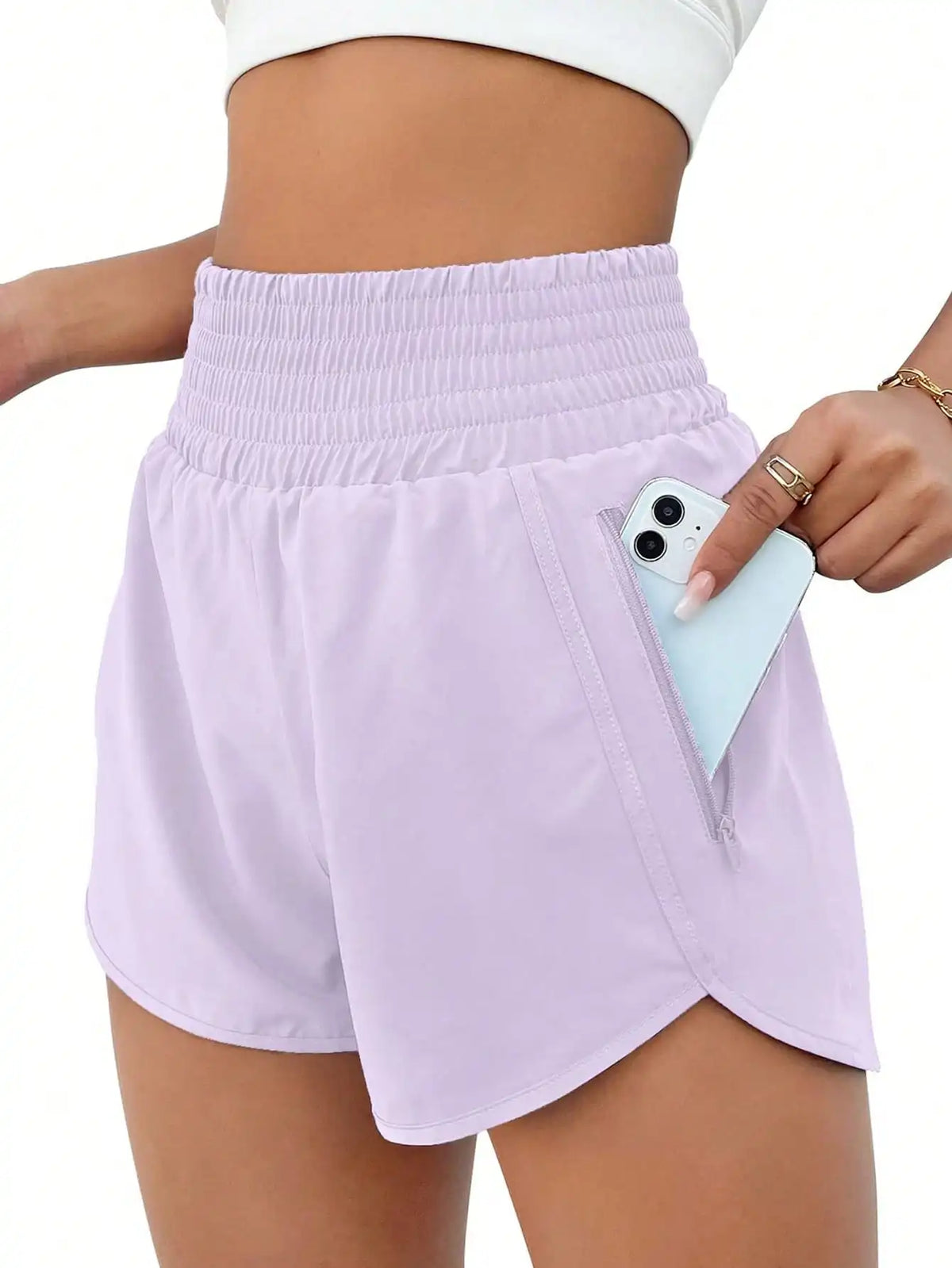 Women High Waist Athletic Running Shorts With Pockets