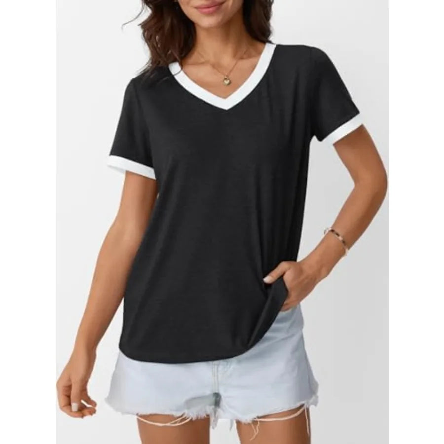 Womens Short Sleeve T Shirts Casual Summer Tops V Neck