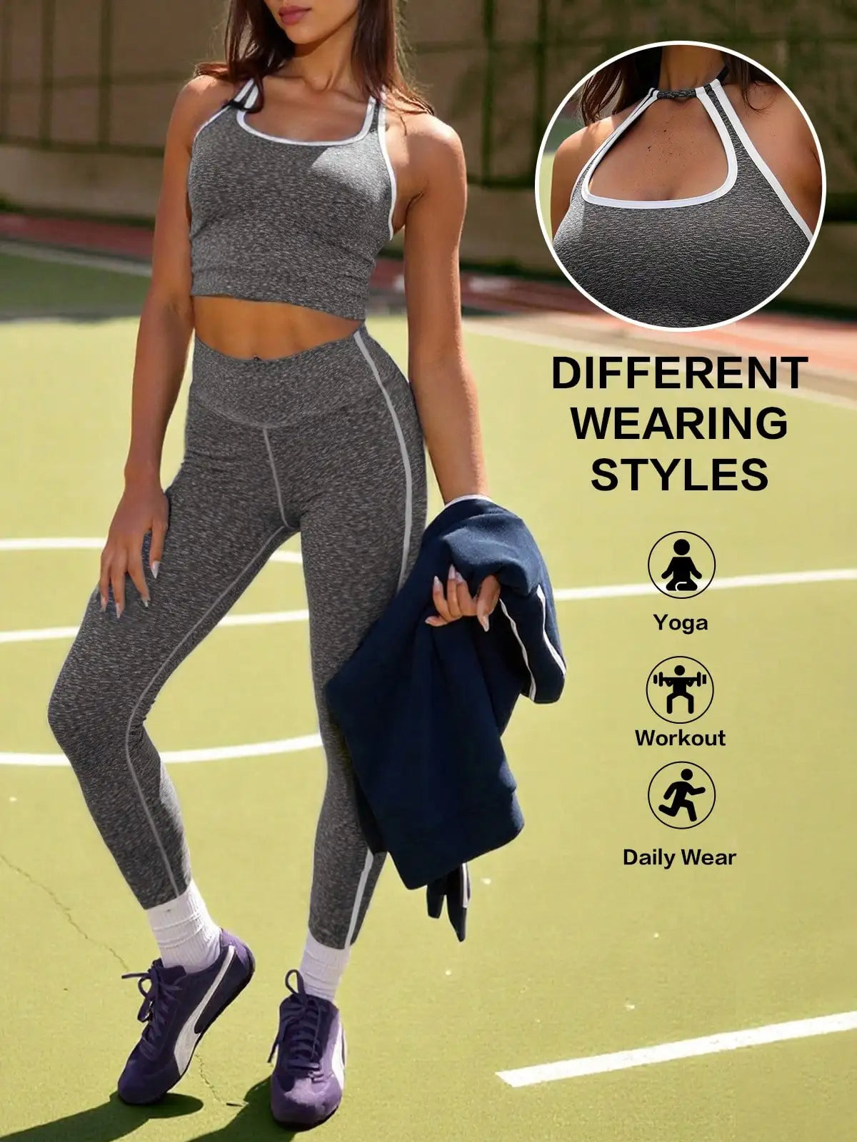 Women Seamless Ribbed Workout Set With Crop Top And Leggings