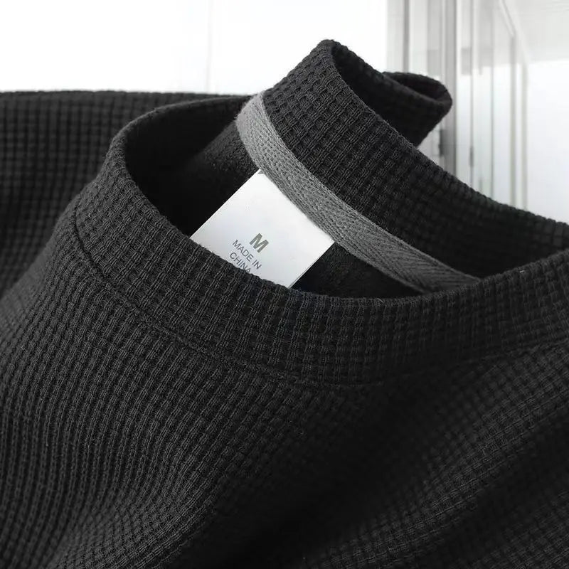 Men's Summer Waffle Knit Tee Round Neck Short Sleeve Top